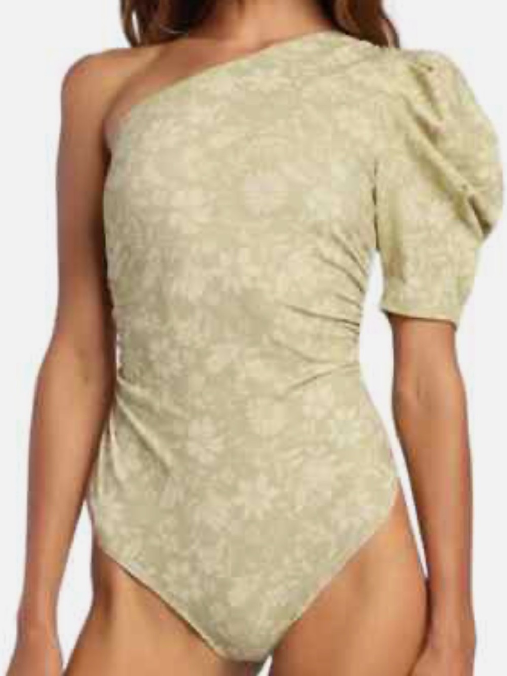 Free People Somethin Bout You Puff Sleeve Bodysuit One Shoulder Green NWT XL